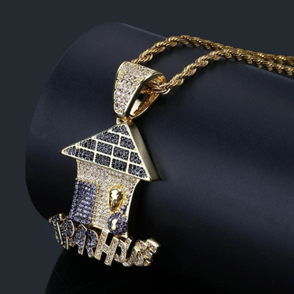 Hip Hop Cartoon Shape TRAPHOUSE Pendant Necklace Full Paved AAA