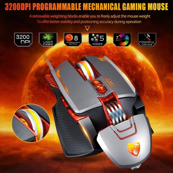 USB Wired Programmable Gaming Mouse 3200DPI Adjustable Backlight 8 Custom  Buttons Mechanical Gaming Mice For Gaming Laptop Computer Pro Gamer/ LOL