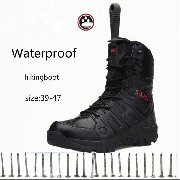 Hotcl Mens Military Jungle Outdoor Boots Full Grain Leather Desert Boots Combat Work Water Resistant Boots