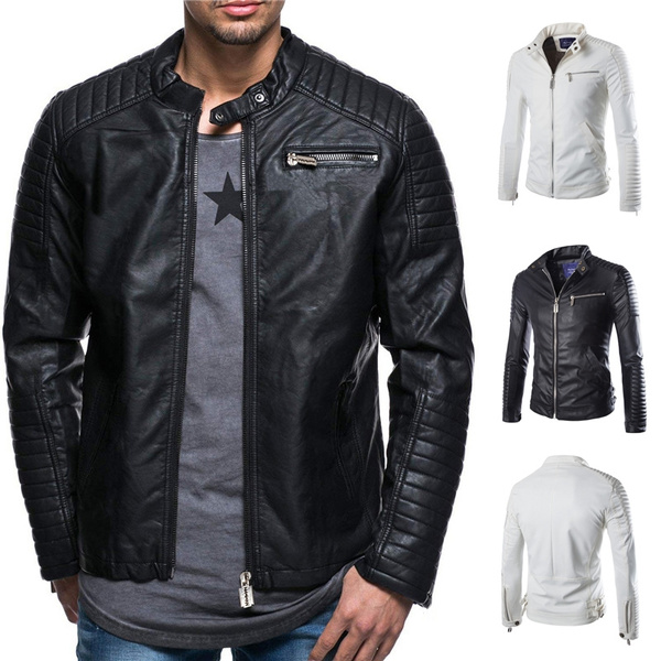 MRULIC Jackets For Men Men Winter Leather Jacket Biker Motorcycle Zipper  Long Sleeve Coat Top BlousesMen's Casual Jackets Coffee XXL