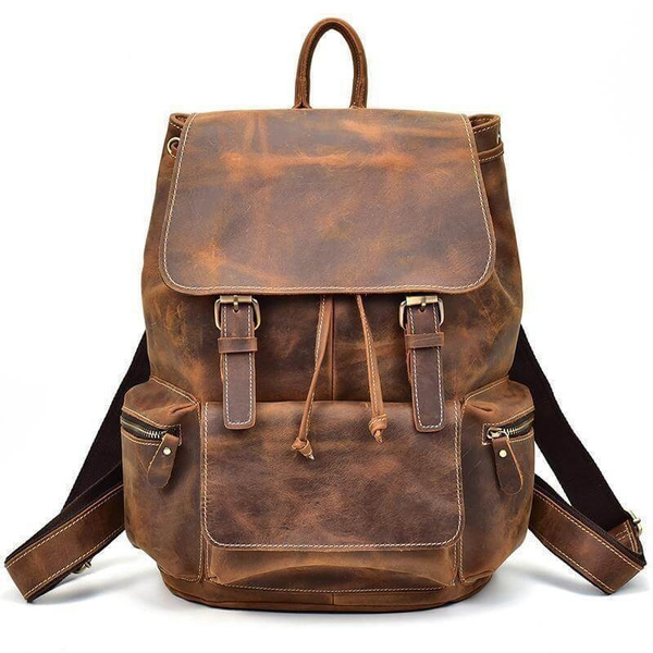 Vintage Unisex Casual Leather Backpack Canvas Rucksack Bookbag Satchel ...