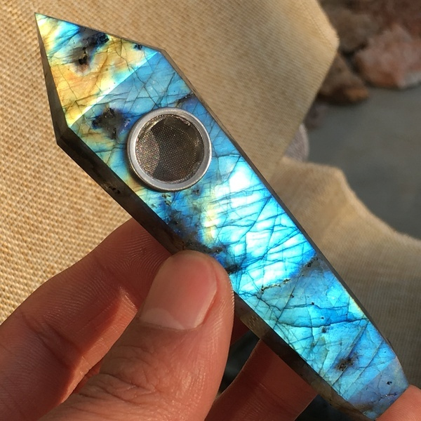 1pcs Natural Labradorite Quartz crystal Smoking Pipe W/Carb Wand 1pcs Natural Labradorite Quartz crystal Smoking Pipe W/Carb Wand