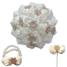 boutonniere, Bridal, silkroseweddingflowerbouquet, pearls