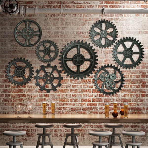 Vintage Retro Industrial Wooden Gear Art Bar Cafe Wall Hanging Home Wall Decor