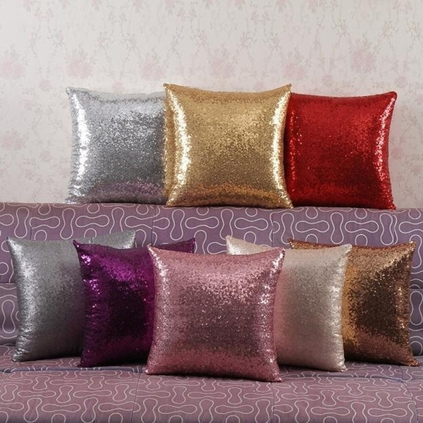 Solid Color Glitter Sequins Throw Pillow Case Cafe Home Decor Cushion Covers 