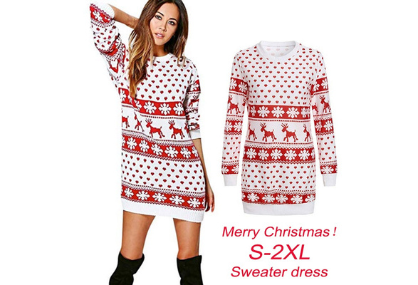 white christmas dresses Peppermint Elf Christmas Sweater Dress – Ragstock main image 0