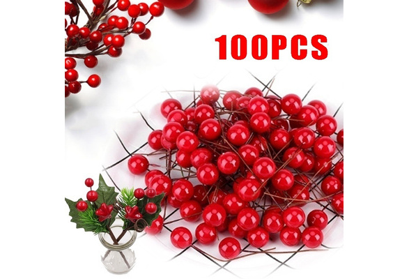 50/100pcs Red Berries Artificial Fruits Christmas Craft Holly Berry Pick Decor 50/100pcs Red Berries Artificial Fruits Christmas Craft Holly Berry Pick Decor