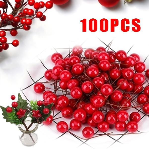 Details about   100x Red Berries Artificial Fake Fruits Christmas Craft Holly Berry Pick Decor 