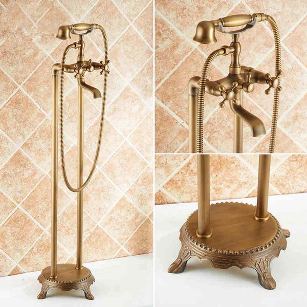 Solid Brass Antique Brass Dual Handle Bathroom Free Standing Tub Faucet