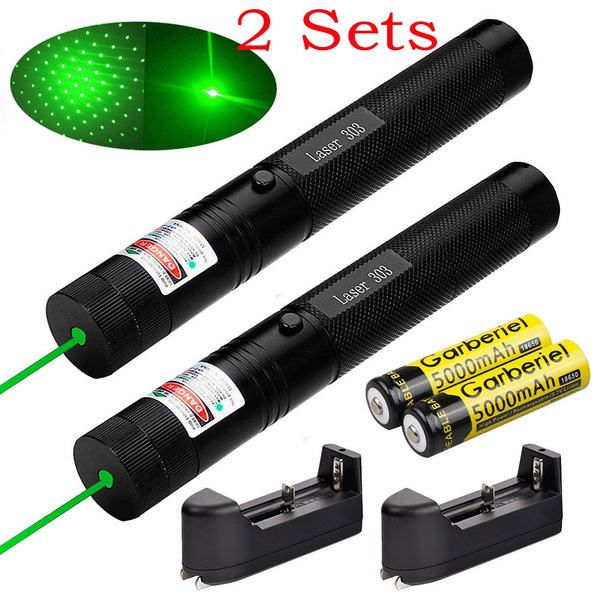 18650 2pcs 10Miles 532nm 303 Green Laser Pointer Lazer Pen Beam Light Charger 