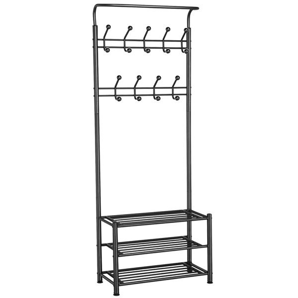 18 Hooks 3 Tier Multipurpose Metal Entryway Coat Rack Shoe Rack Hat Rack Hall Tree Black Wish