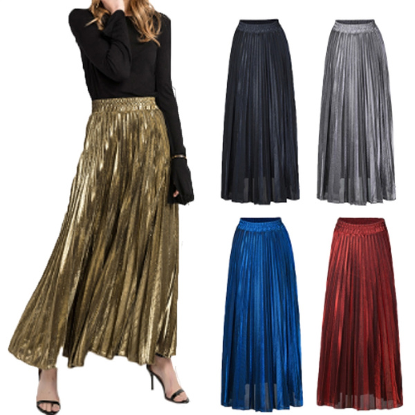 High waisted gold outlet pleated skirt