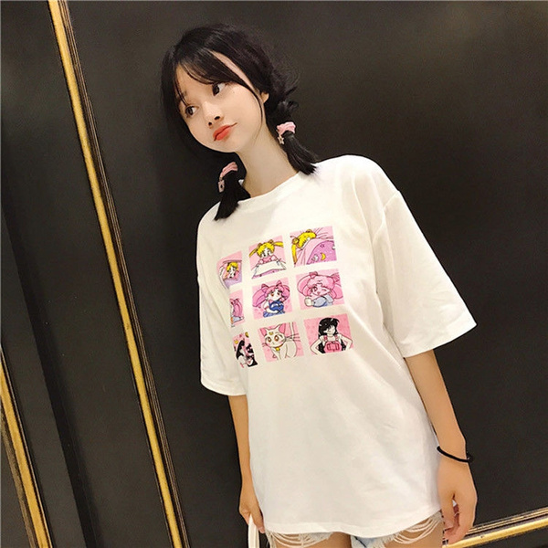 Kawaii Clothing Ropa Women's T-Shirt Harajuku Sailor Moon Anime Manga  Camiseta Japanese | Wish