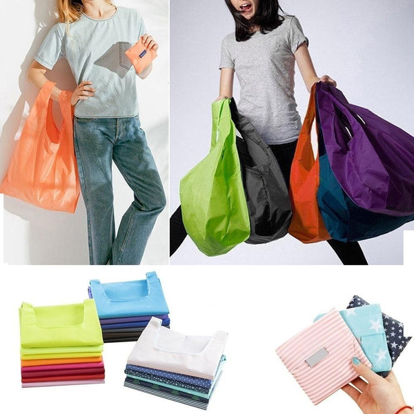 1PC Cute Lady Foldable Recycle Bag Eco Reusable Shopping Bags Grocery Square Pocket Shopping Bag Eco friendly Folding Handbag