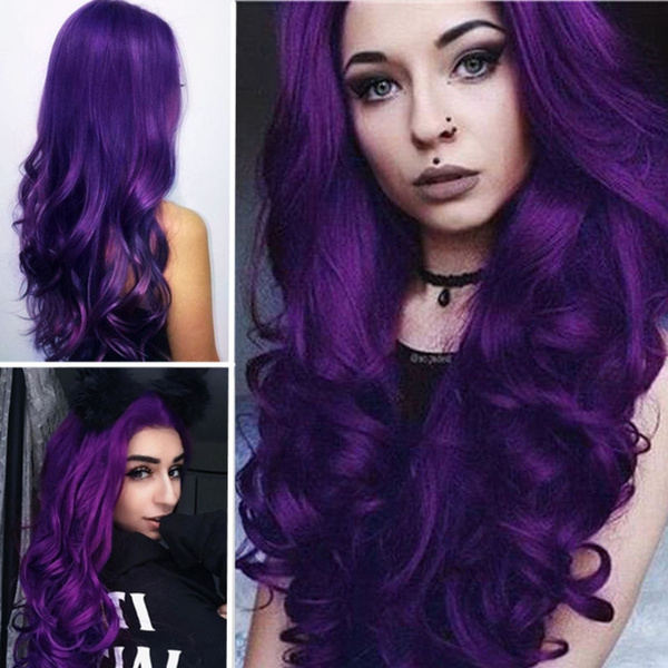 New Fashion Purple Big Wave Long Wig Natural Loose Curly Hair Wig Party Wig Beautiful Wig for Women Halloween Cosplay Costume