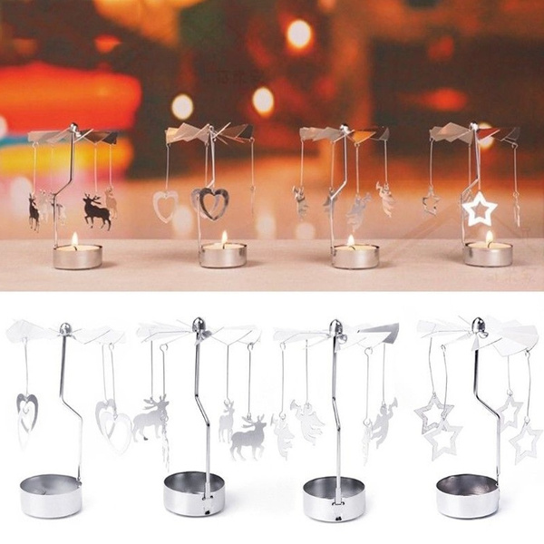 1pc Vintage Candle Holder Christmas Rotary Metal Tea Light Carousel Charm Xmas Creative Home Decor Wish