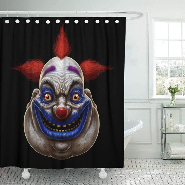 Shower Curtain Red Horror Evil Scary Smiling Fat Clown Circus Character On Black Mask Waterproof Polyester Fabric Wish Shower Curtain Red Horror Evil Scary, Scary Clown Shower Curtains