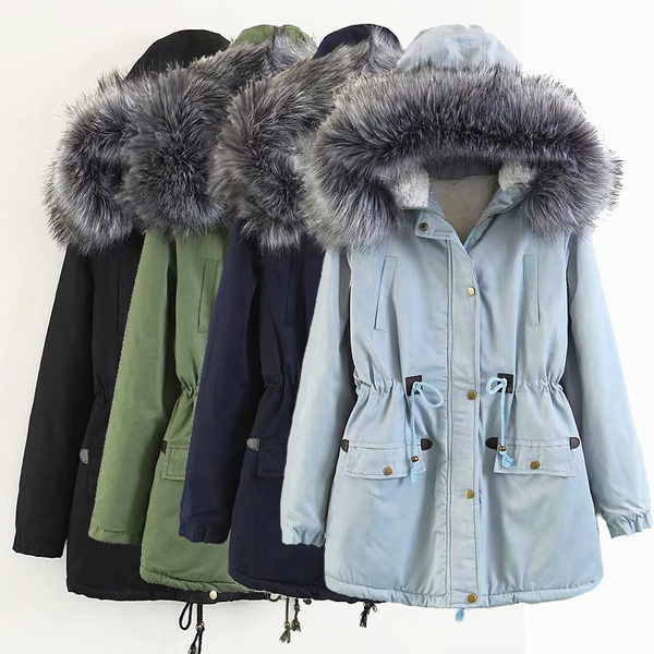 hooded faux fur lined drawstring jacket