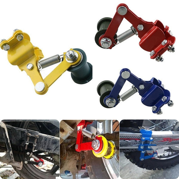 Universal Link Length Modified Guide Dirt Pit Bike Chopper with Backup Long Bolts Red Motorcycle Adjuster Chain Tensioner Roller 
