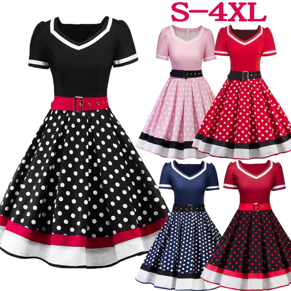 Retro Pin Up 1950s Polka Dot Rockabilly Dress Belted Vintage Vestido ...