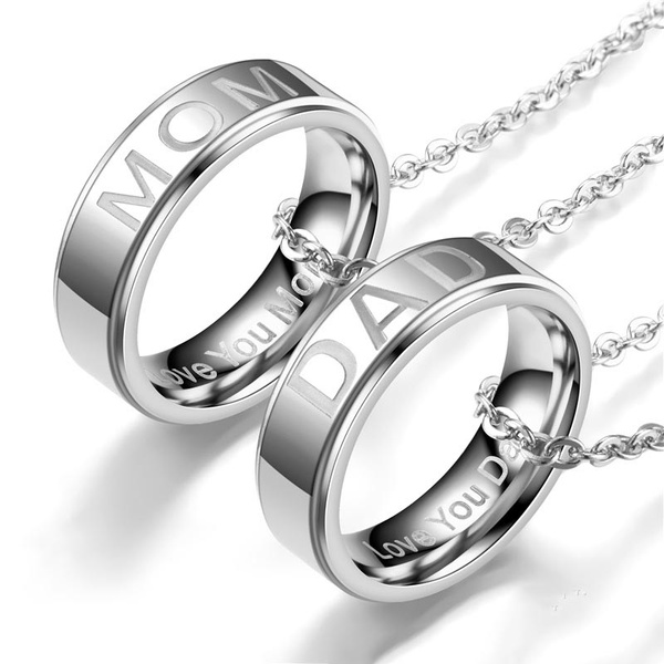 Silove Love You Dad Mom Stainless Steel Necklace for Men Women Dad Birthday Gifts Jewelry 