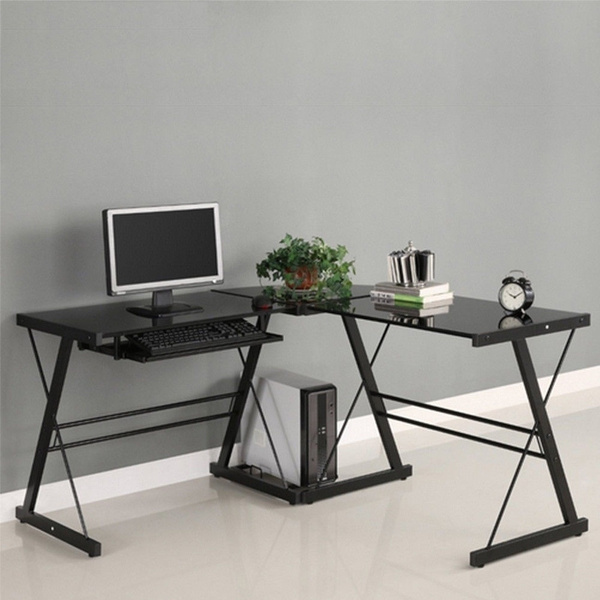 LShape Corner Computer Desk PC Glass Laptop Table Workstation Home