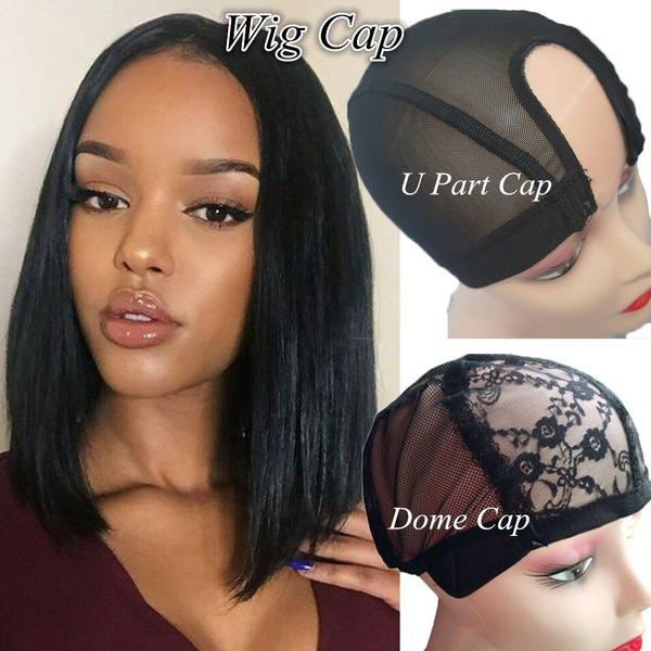 1pc U Part Wig Cap Lace Mesh Wig Cap for Making Wigs Hair Weaving Stretch  Adjustable Straps Bonnet Black Dome Wig Cap