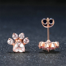 New Cute Cat Paw Earrings For Women Crystal Earrings Rose Gold Stud Earrings Pink Claw Dog Paw Stud Earrings Christmas Earrings