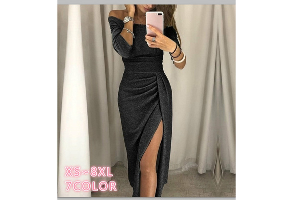 Plus Size Fashion Strapless Women Off Shoulder High Slit Bodycon