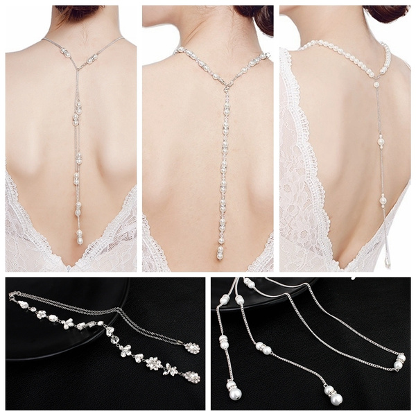 Pearls Bridal Y Back Necklace | Bridal Backdrop Necklace | Pearl Backdrop  Necklace – Katou Jewelry