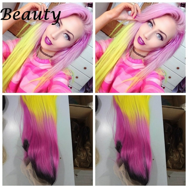 Pink and yellow outlet wig