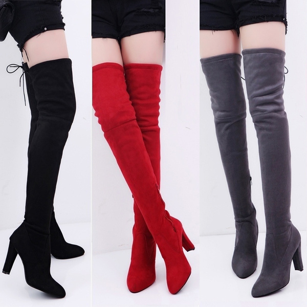 thigh high boots thick heel