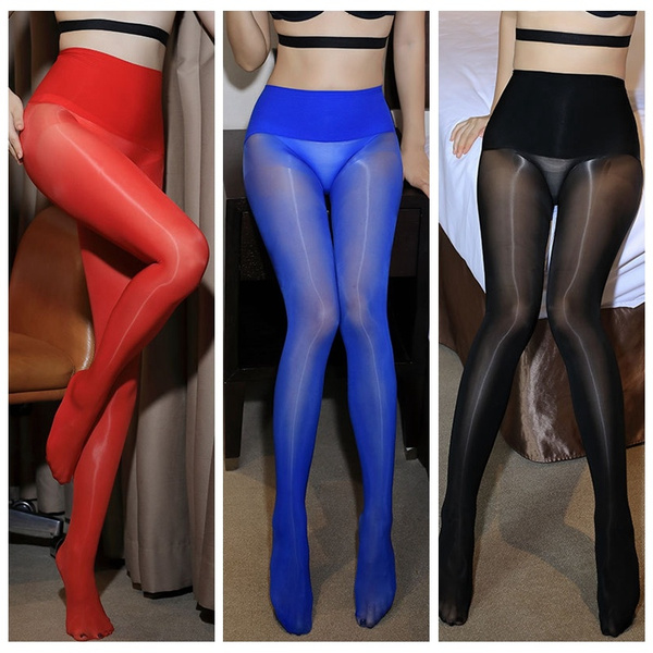 Women Sheer Oiled Shiny Pantyhose Legging See Through Skinny Stretch Tight  Stockings
