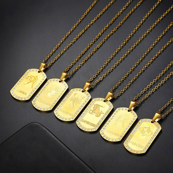 FindChic Mens Dog Tag Antiqued Finish Chinese Zodiac Sign Necklaces Stainless Steel 18K Gold Plated Kanji Pendants Customized Jewelry Birthday Gift FindChic Mens Dog Tag Antiqued Finish Chinese Zodiac Sign Necklaces Stainless Steel 18K Gold Plated Kanji Pendants Customized Jewelry Birthday Gift