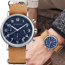 Chronograph, watchformen, quartz, leather strap