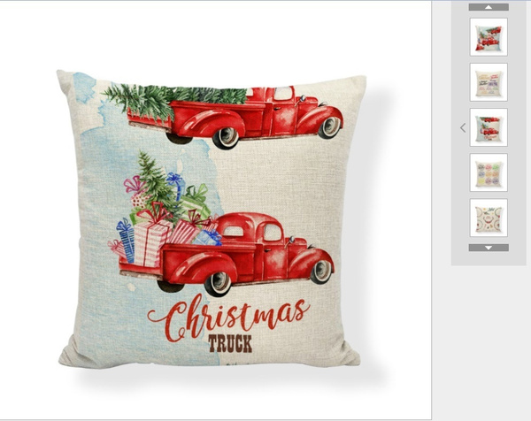 Red Farm Christmas Tree Linen Throw Pillow Case Truck Happy Camper Cushion Cover