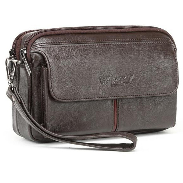 Bag pack Leather Clutch Purse Wallet for Men Wristlet Zipper Passport Coin Phone Card Carrier Organizer Holder Wrist for Business Travel Casual Handbag 