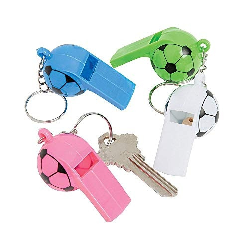 Toy Prize Gift Plastic Soccer Ball Whistle Keychains 2.5 Inches Pack of 16 Fun by Kidsco for Kids Great Party Favors Bag Stuffers Assorted Colors Sports Ball Designed Keychain 