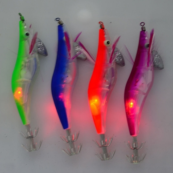 LED Electronic Plastic Shrimp Lure Luminous Squid Jig Hook 10.5cm/4.112g