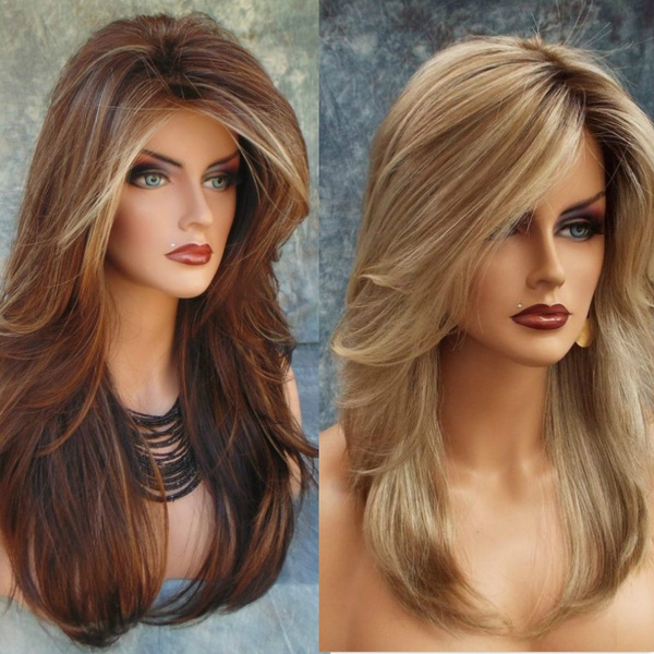 Long Side Bangs Blonde Brown Hair Layered Natural Straight Mix