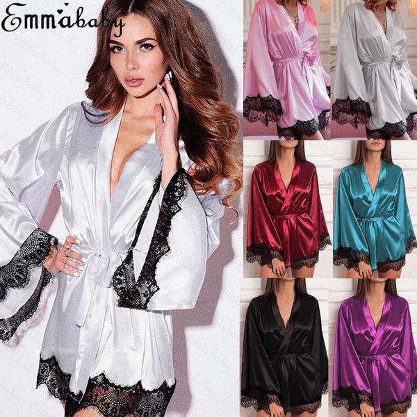 Hot Women robe Silk Satin Robes Wedding Bridesmaid Bride Gown kimono Solid robe# Hot Women robe Silk Satin Robes Wedding Bridesmaid Bride Gown kimono Solid robe#