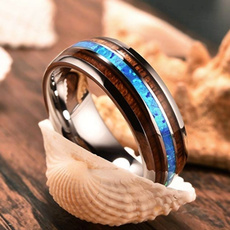 Mens 8MM Tungsten Abalone Shell & Wood Comfort Fit Wedding Band Ring Promise Ring Anniversary Gift