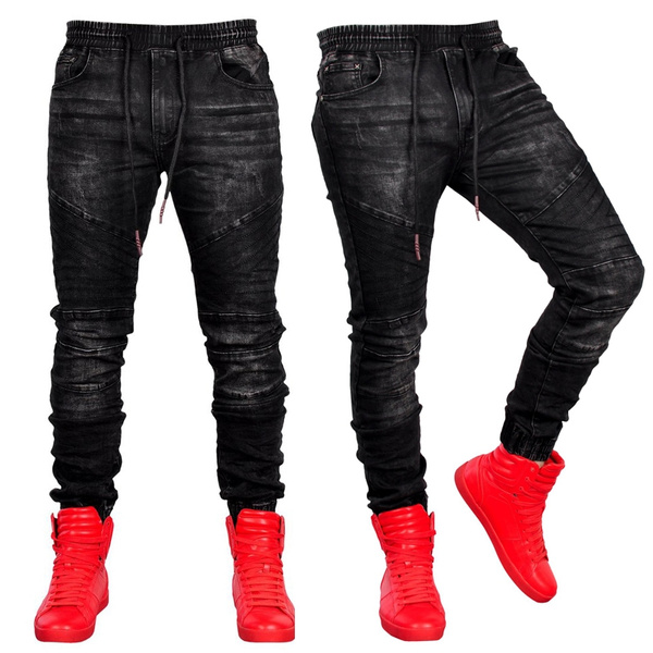 http://s.click.aliexpress.com/e/MacjtvEC Street Style Fashion Men Jeans  Black Color Patched Rippe | Ripped jeans men, Black jeans men, Black jeans