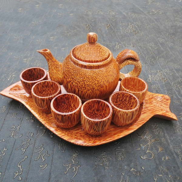 wooden tea cup set