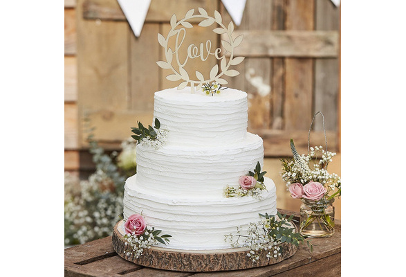 Rustic Country Wedding Decoration Wooden Love And Vine Wedding Cake Topper Circle Decoration For Cake Decorating Wish