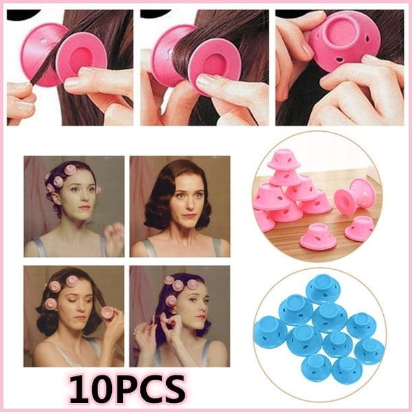 10pcs/set Soft Rubber Pink Blue Magic Hair Care Rollers Silicone Hair