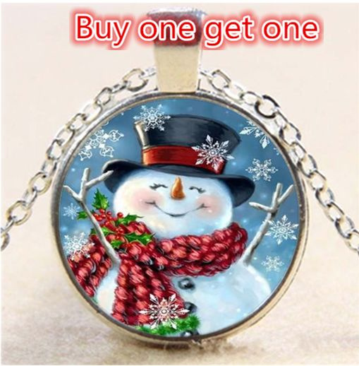 Christmas Snowman Cabochon Glass Tibet Silver Chain Pendant Necklace 