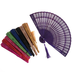 Fashion Wedding Hand Fragrant Party Carved Bamboo Folding Fan Chinese Wooden Fan