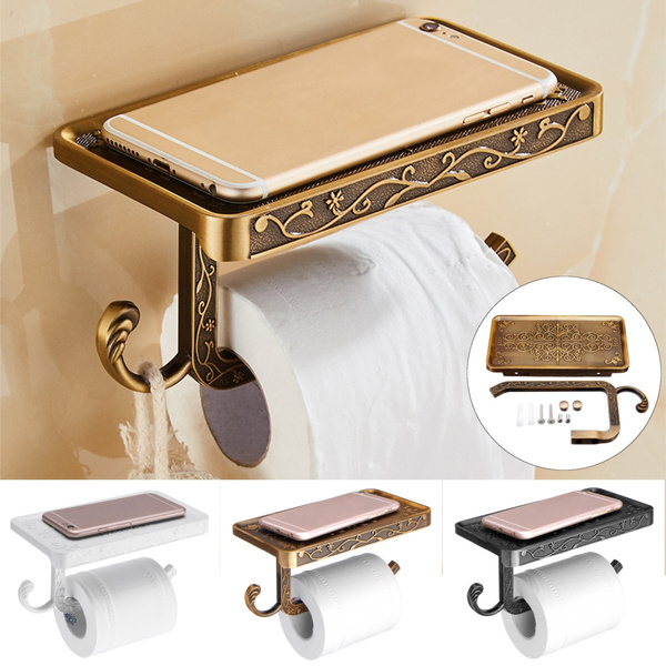 Ivory Antique Gold Black Color Zinc Alloy Wall Mounted Toilet Roll Tissue Holder Stand Phone Shelf Bathroom Paper Wish - Wall Mounted Toilet Paper Holder With Shelf