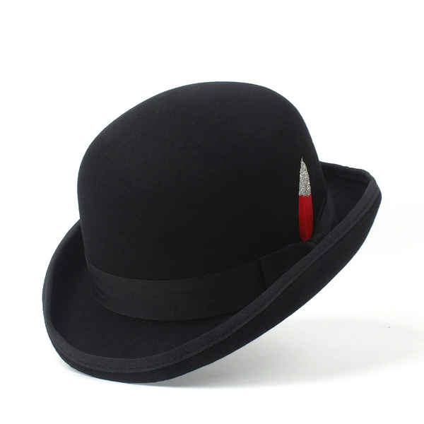 Wool Women's Men's Black Bowler Hat 